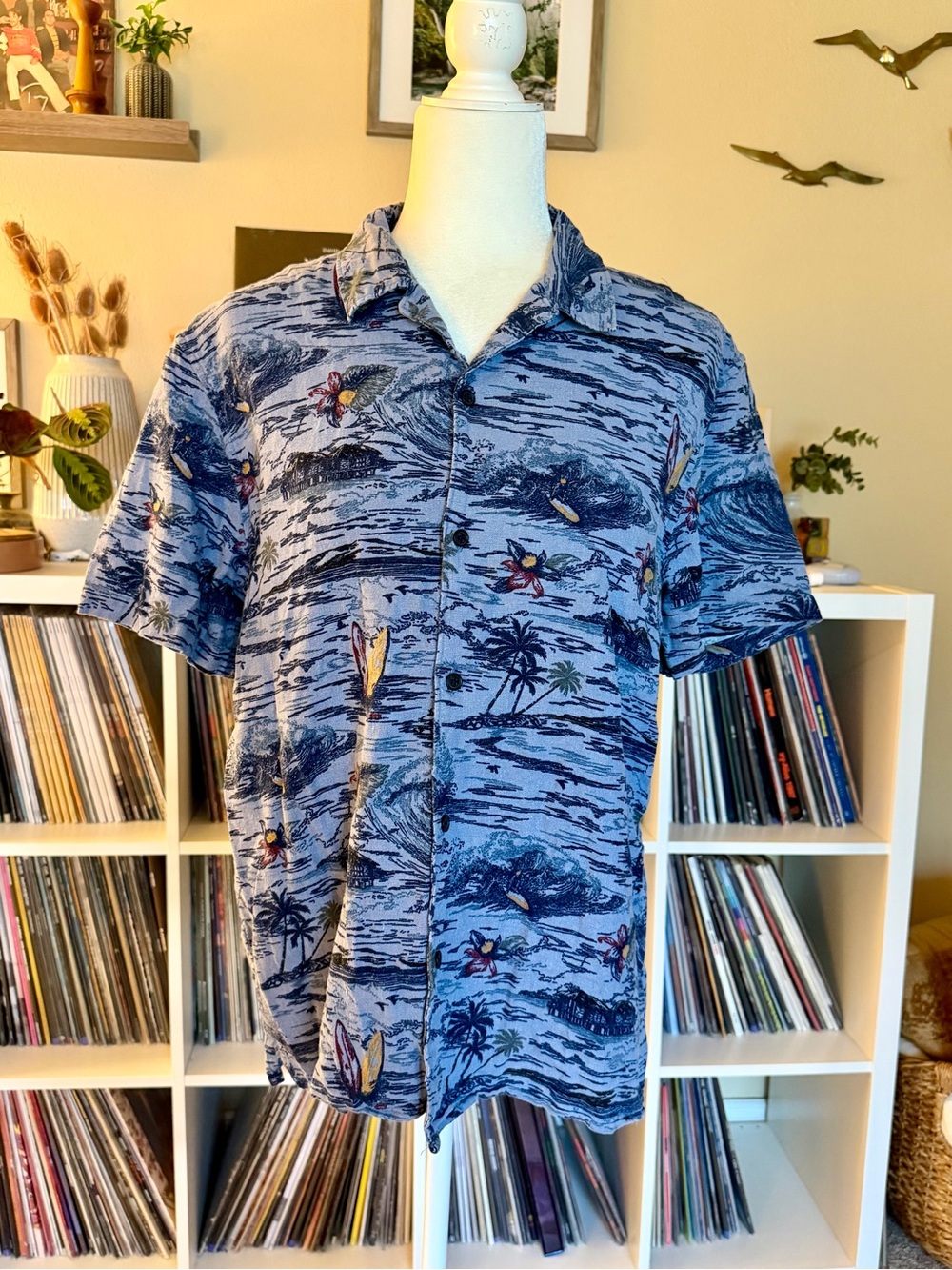Men’s Size Medium Lucky Brand Linen Blend Hawaiian Short Sleeve Button Down